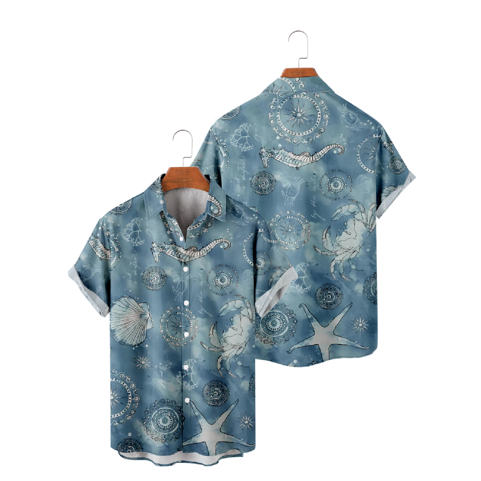 Marine Life Short Sleeve Shirt Light Blue Men's Button Up Shirt