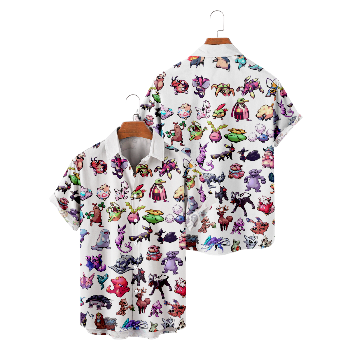 Pokemon Hawaiian Shirt Summer Short Sleeve Shirt Button Up Straight Collar Men's Tops