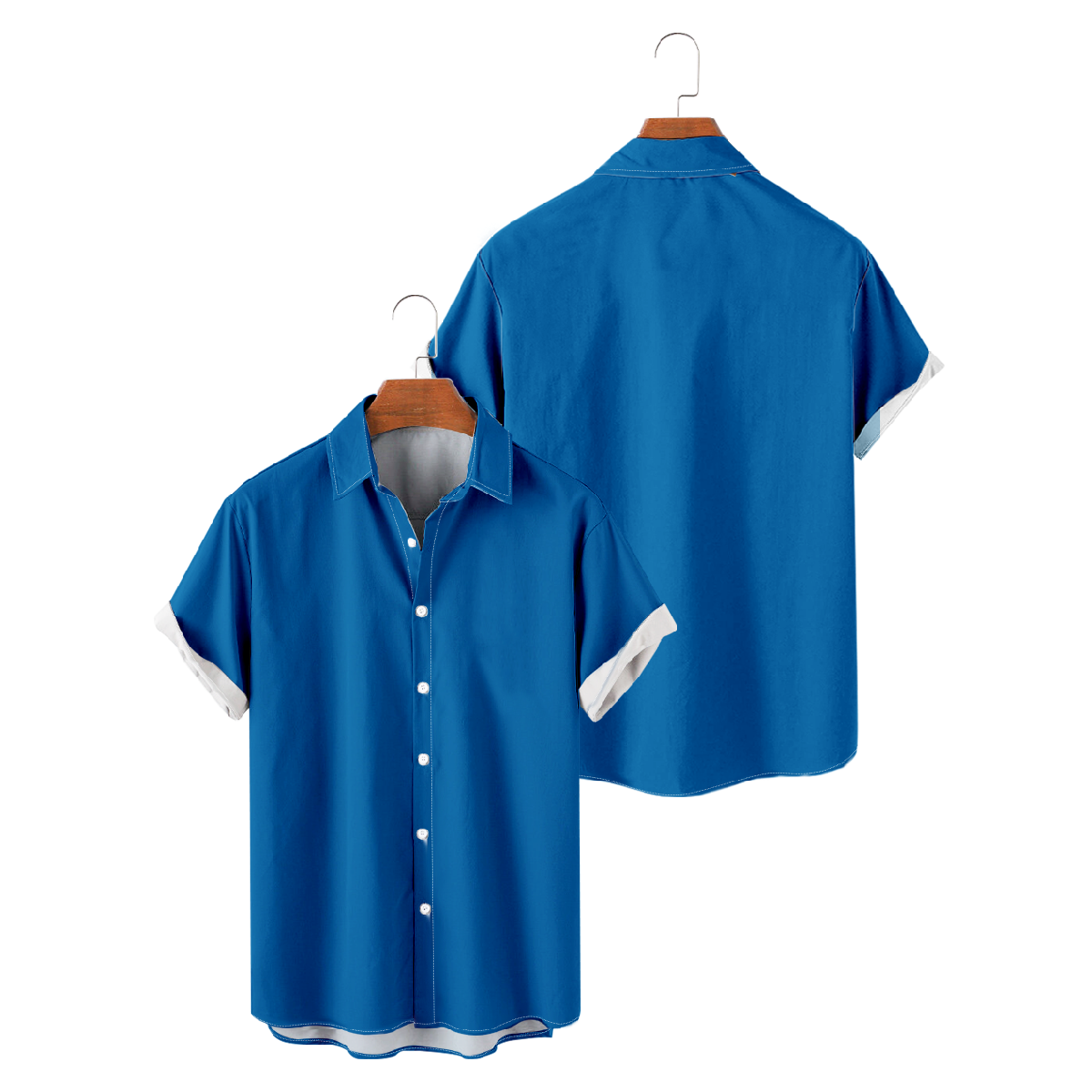 Mens Detroit Honolulu Blue Button Up Shirt Short Sleeve Regular Fit Breathable Shirt