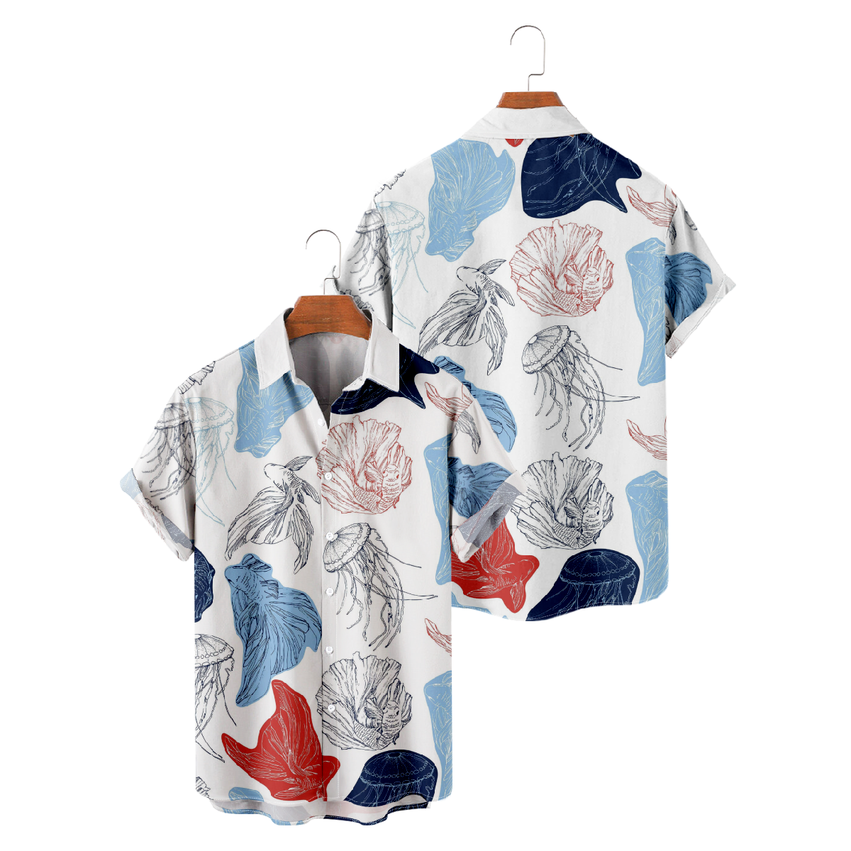 Men's Fish Print Short Sleeve Shirt Fish with Flowing Fins Graphic Print Button Up Shirt