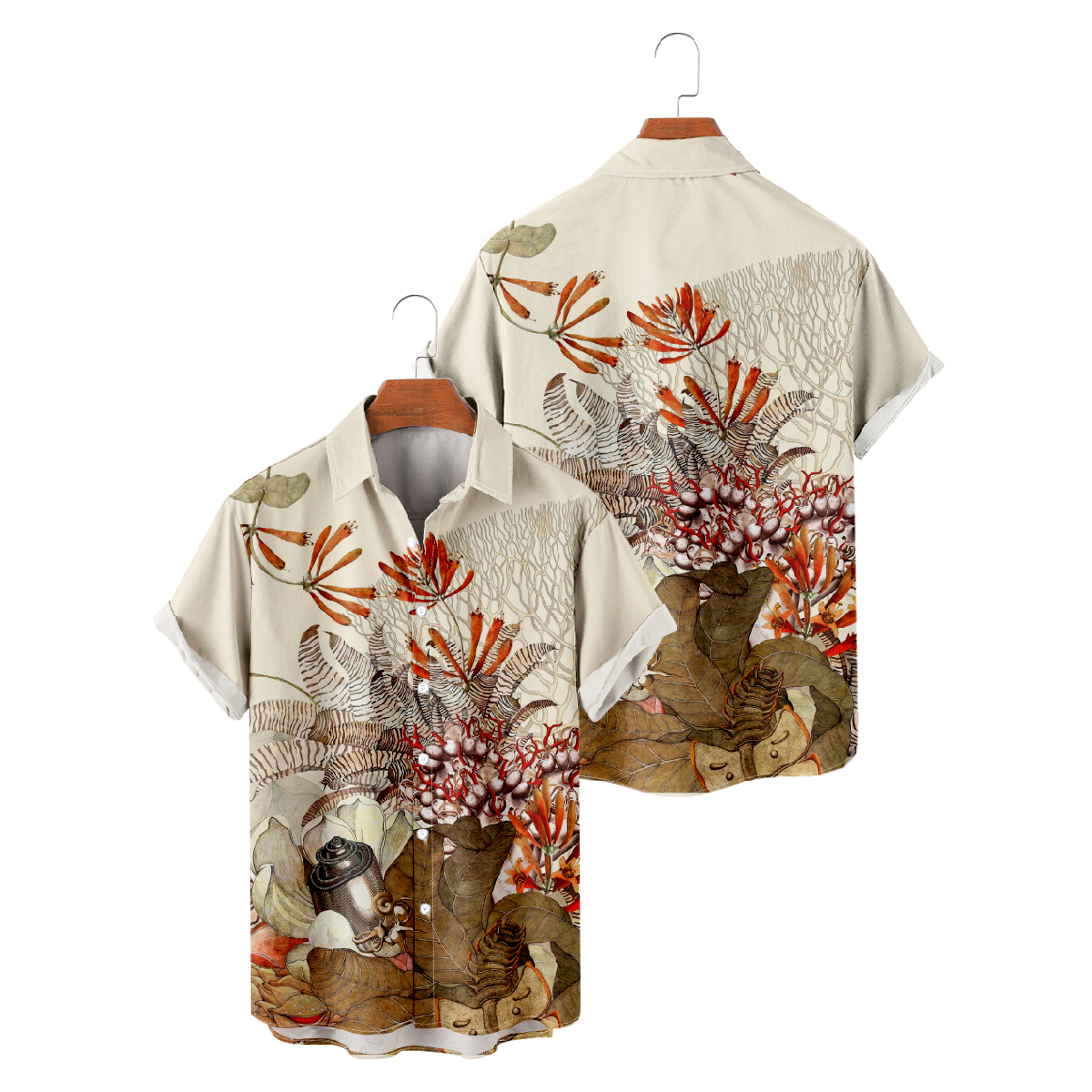 Plant Graphic Print Button Up Shirt Men's Short Sleeve Shirt Casual Shirt