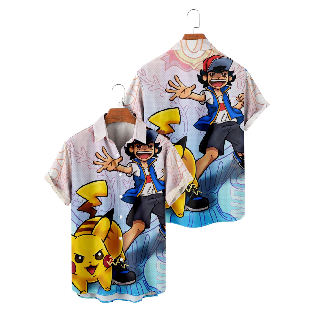 Pokemon Hawaiian Shirt Summer Short Sleeve Shirt Button Up Straight Collar Men's Tops