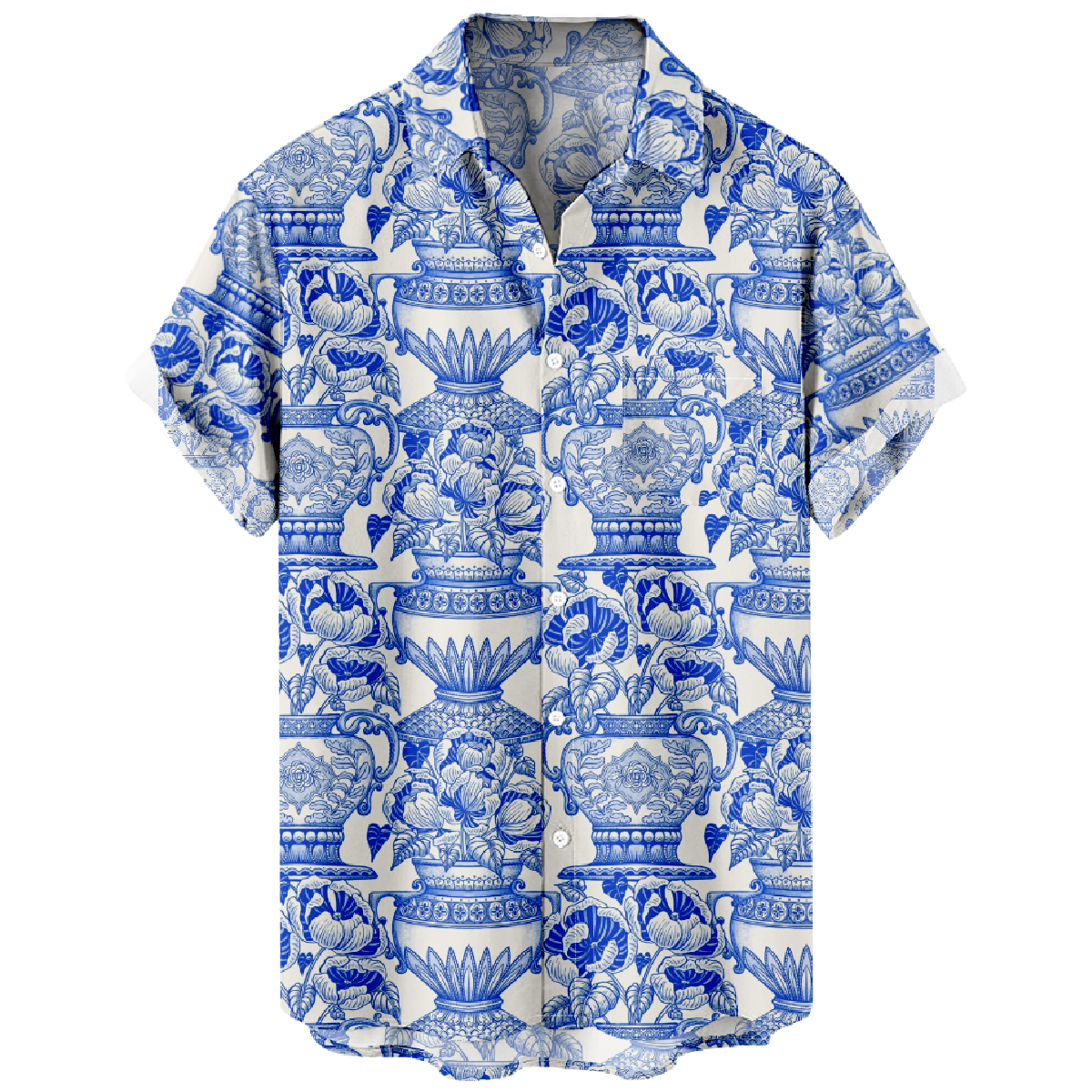 Flower Vase Print Short Sleeve Shirt Men's Button Shirt Casual Tops Summer Clothes