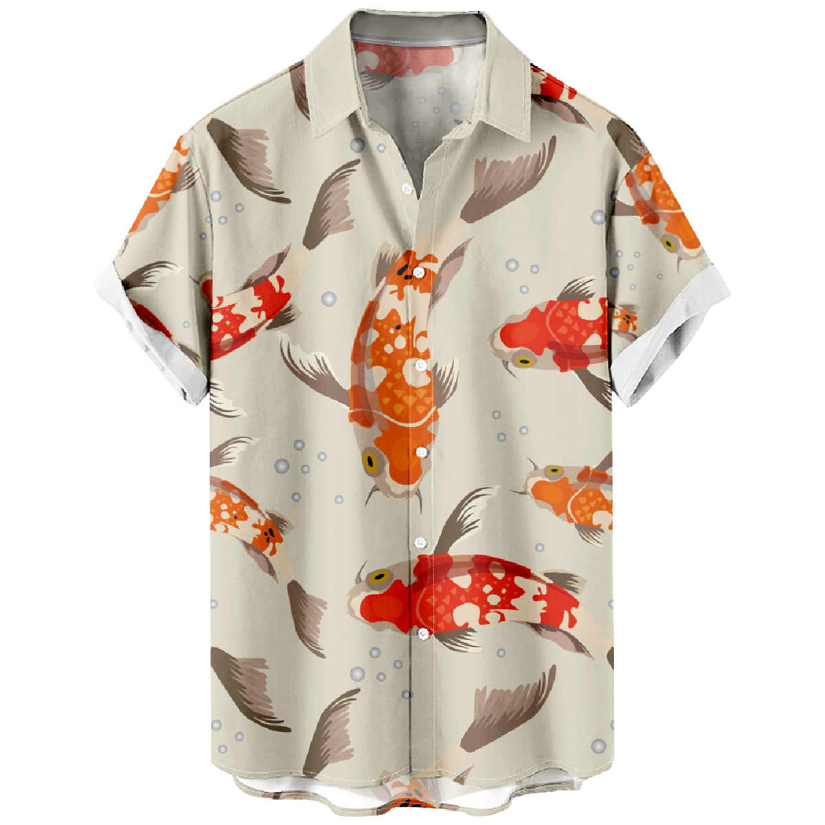 Men's Fish Print Summer Short Sleeve Shirt Regular Fit Button Up Straight Collar