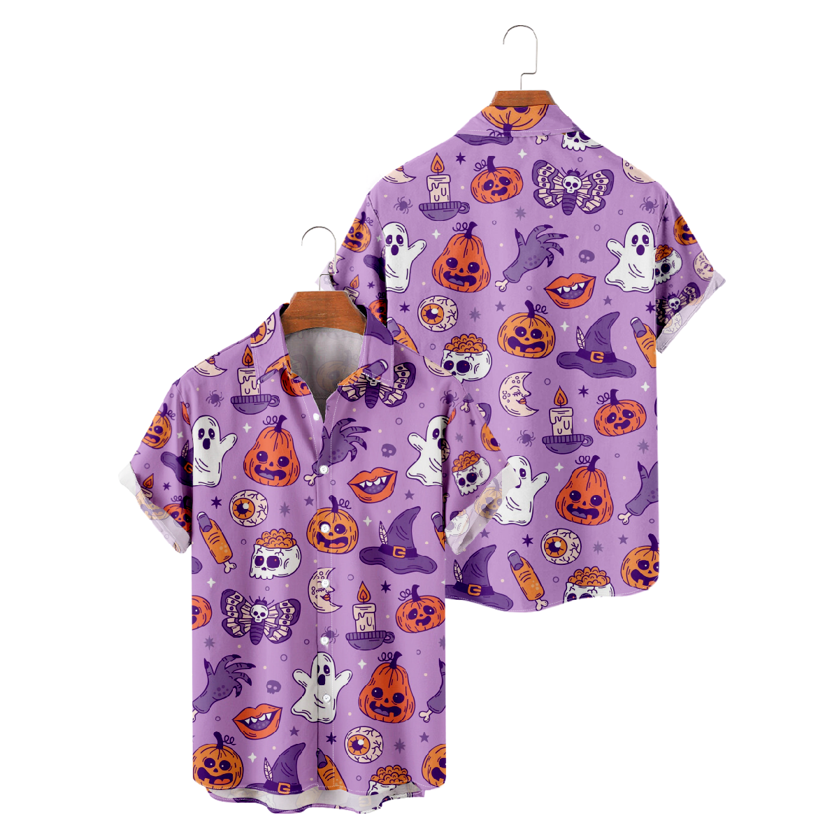Men's Halloween Hawaiian Shirt Button Up Shirt Short Sleeve Purple Top
