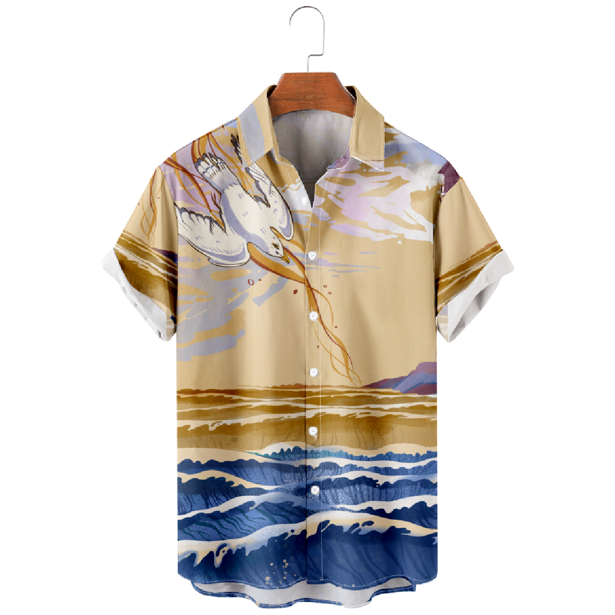 Seagull and Ocean Button Up Shirt Fashion Mens' Shirt Short Sleeve Regular Fit