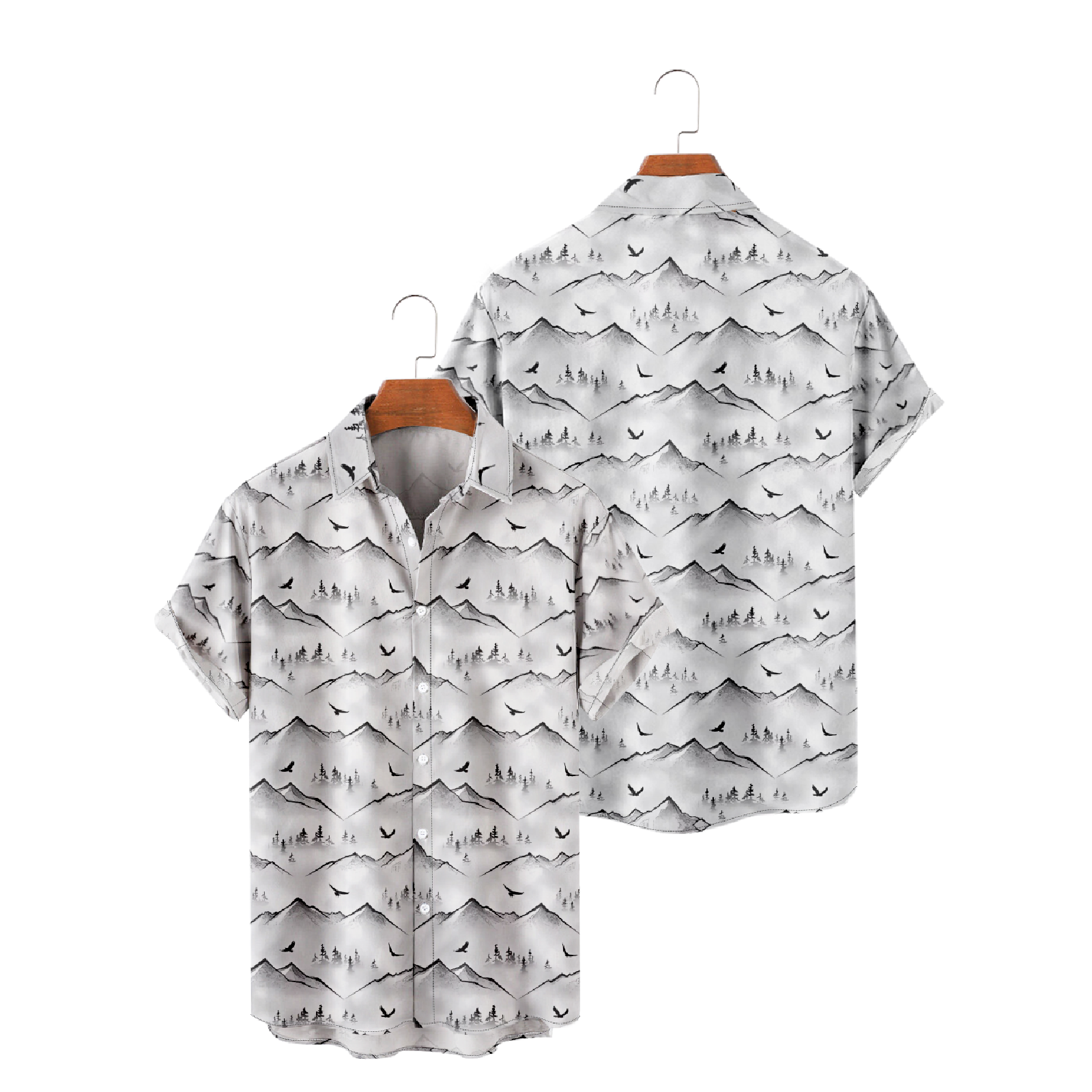 Eagle Short Sleeve Shirt Mountain and Eagle Graphic Print Men's Button Up Shirt
