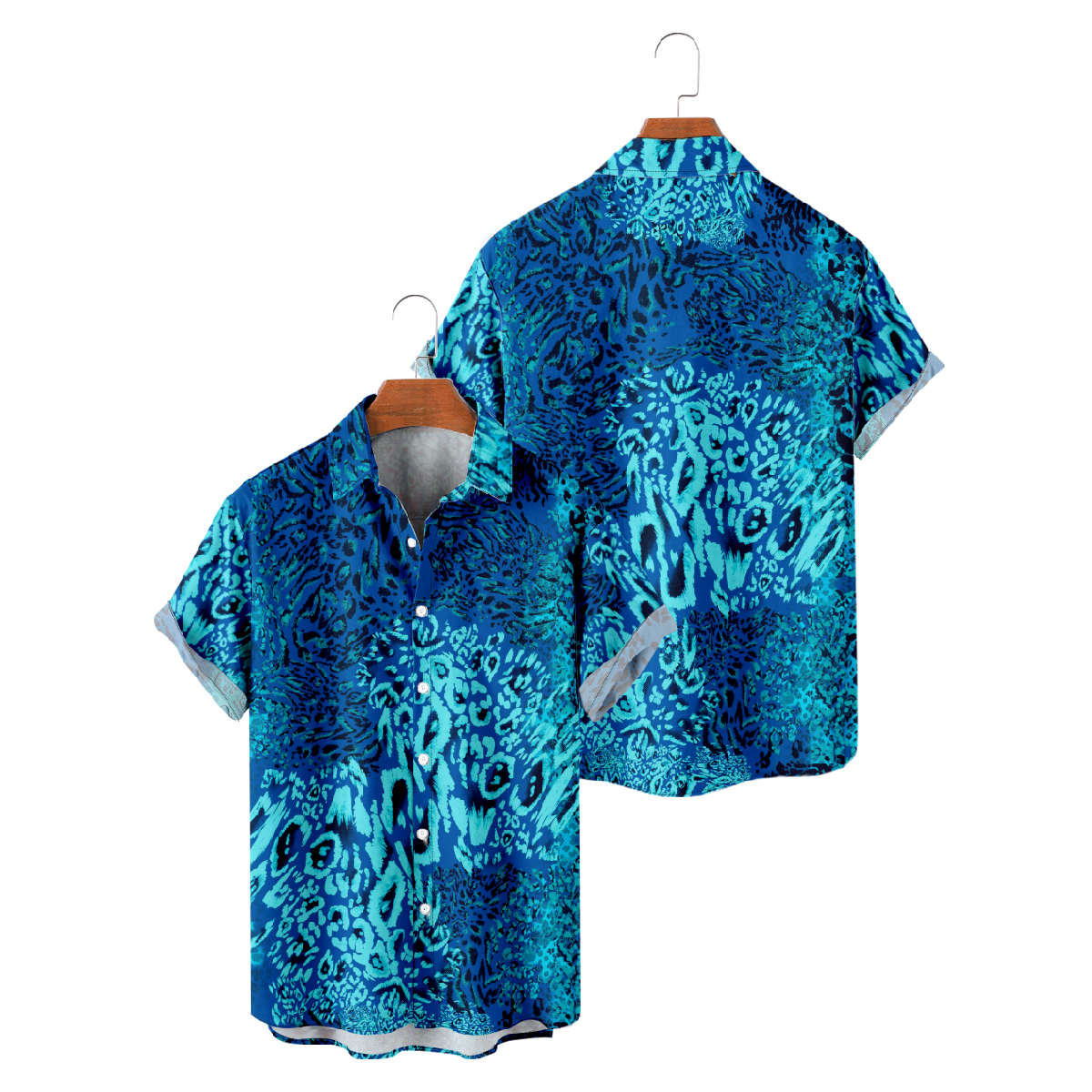 Ocean Blue Button Up Shirt for Men Short Sleeve Shirt Casual Shirt