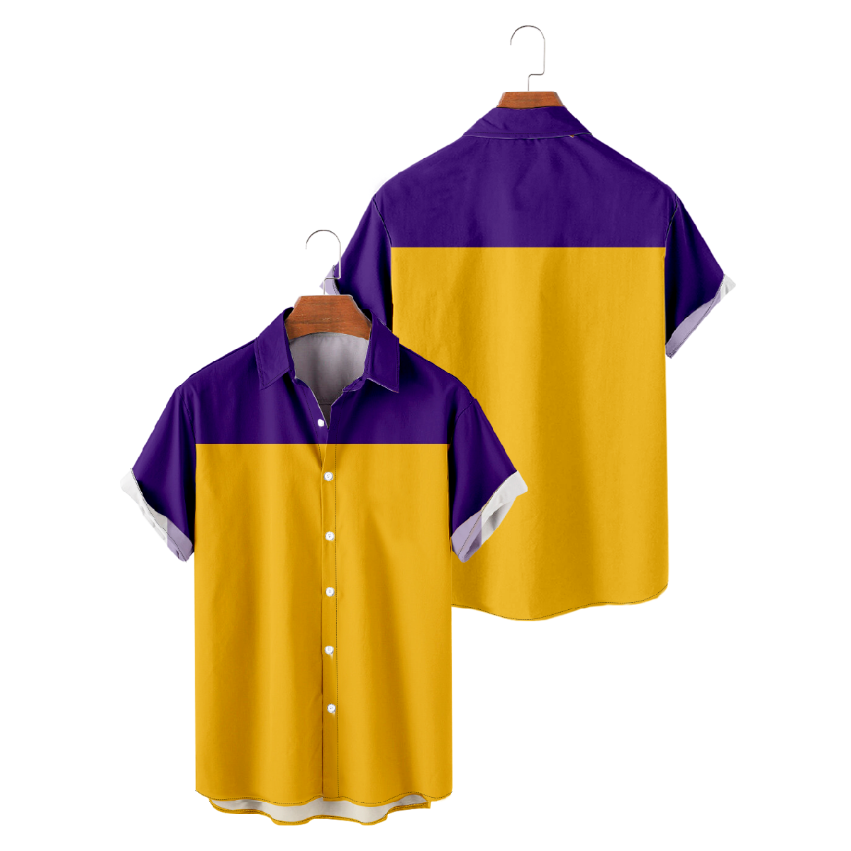 Mens American Football Minnesota Purple and Gold Button Up Shirt Short Sleeve Regular Fit Breathable Shirt