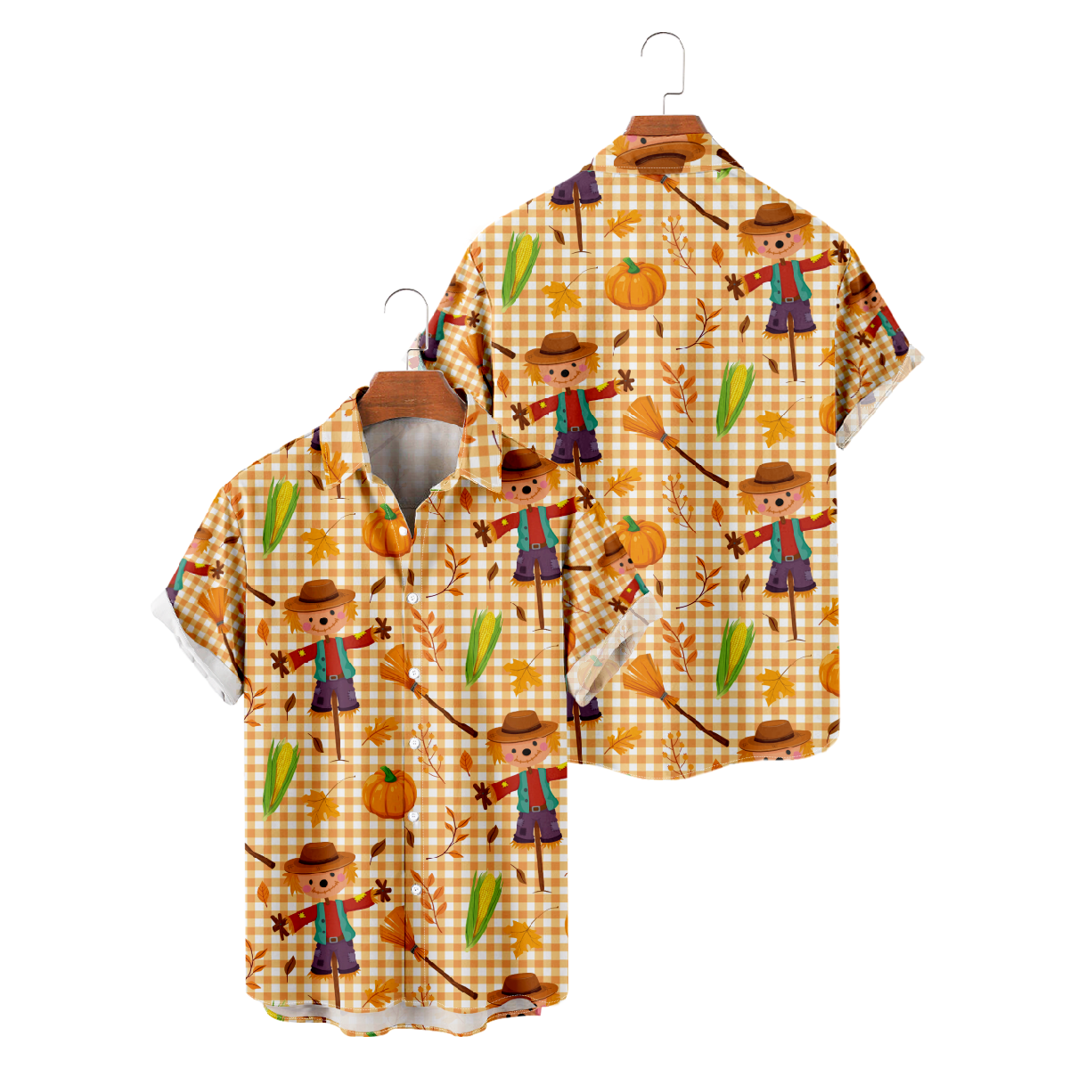 Scarecrow Button Up Shirt Halloween Costume Bear Scarecrow Hawaiian Shirt for Men Short Sleeve