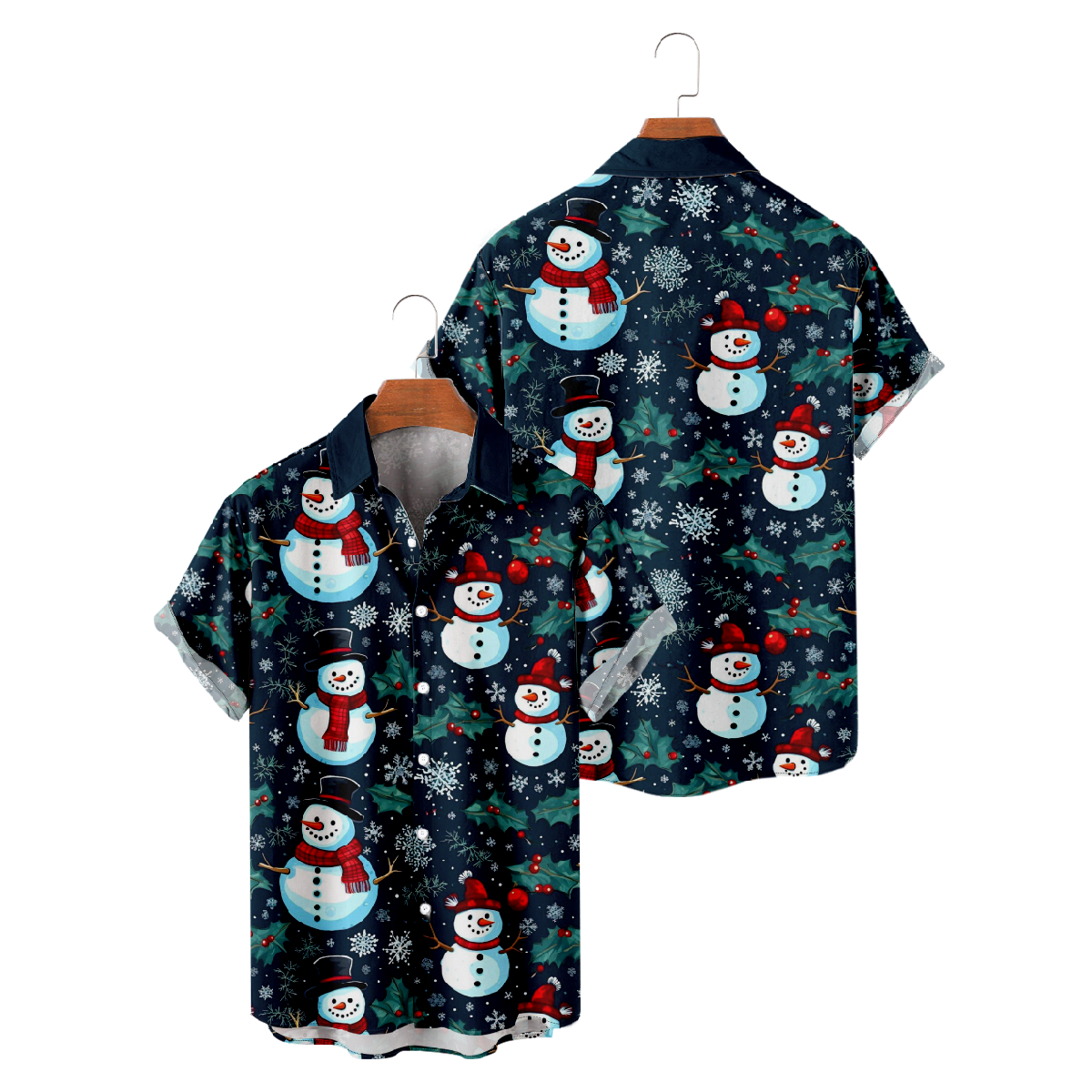 Snowman Hawaiian Shirt Men's Button Up Shirt Short Sleeve Regular Fit