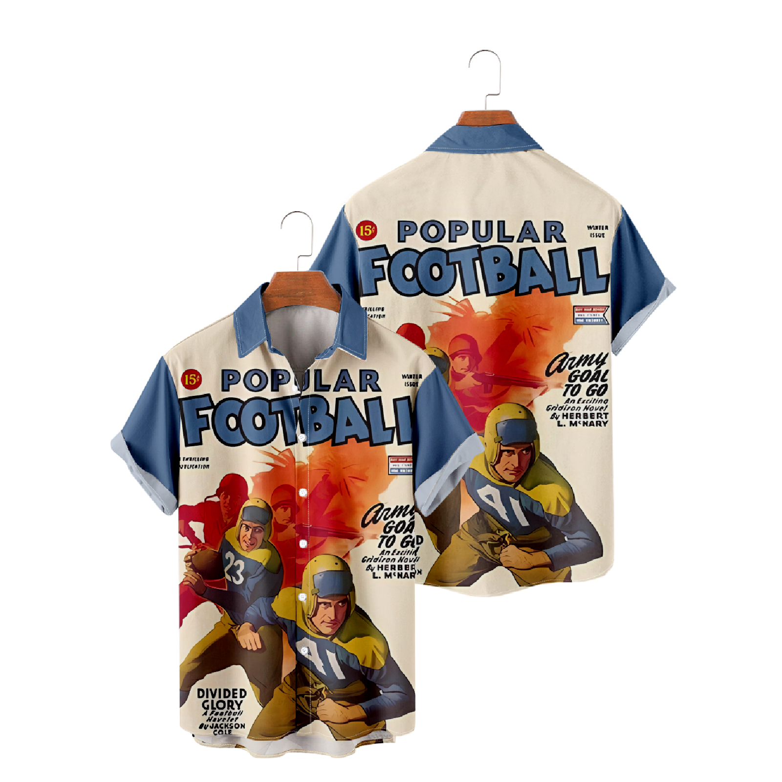 Sports Magazine Graphic Print Button Up Shirt Popular Football Short Sleeve Shirt Men's