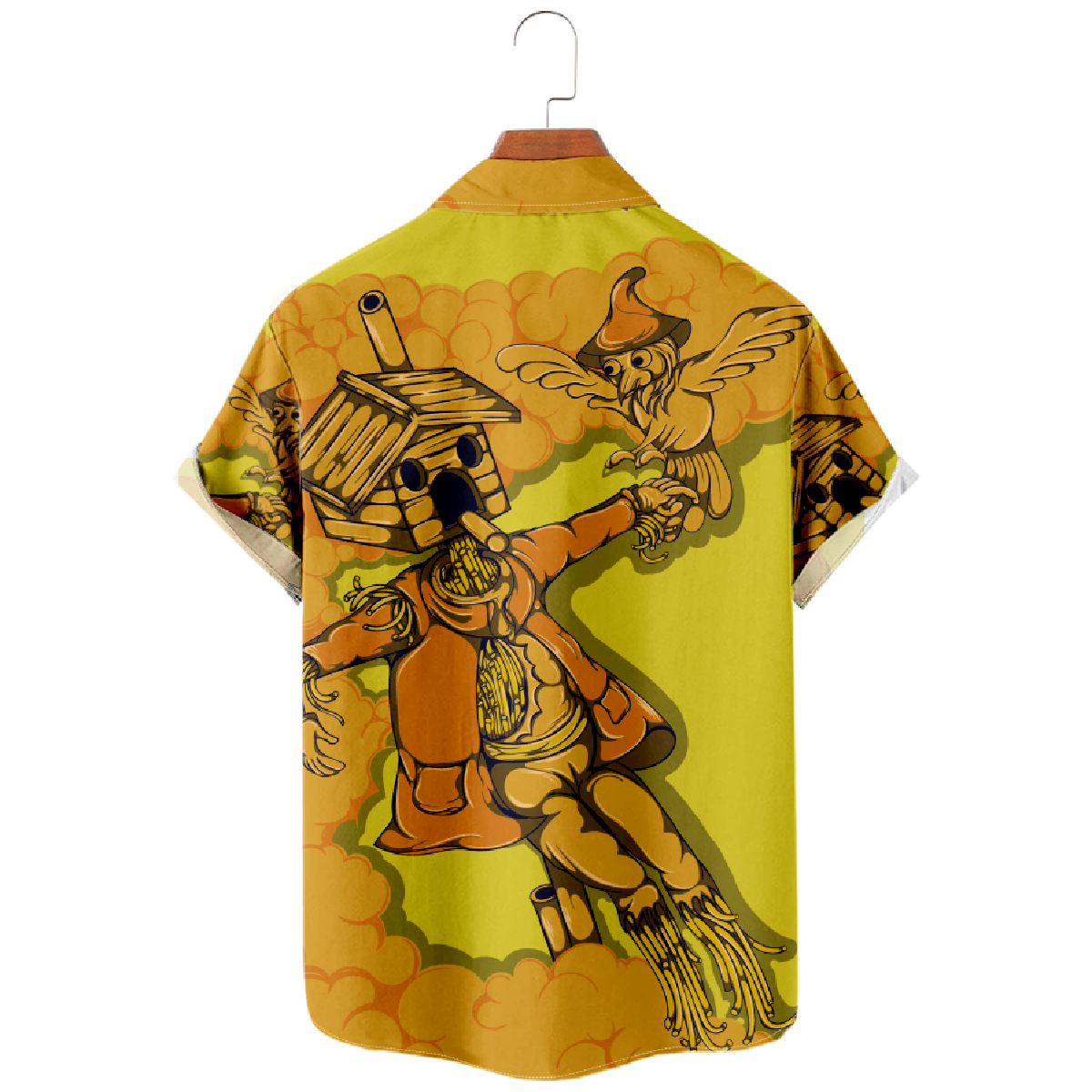 Scarecrow Halloween Shirt Mens Hawaiian Button Up Shirt Short Sleeve