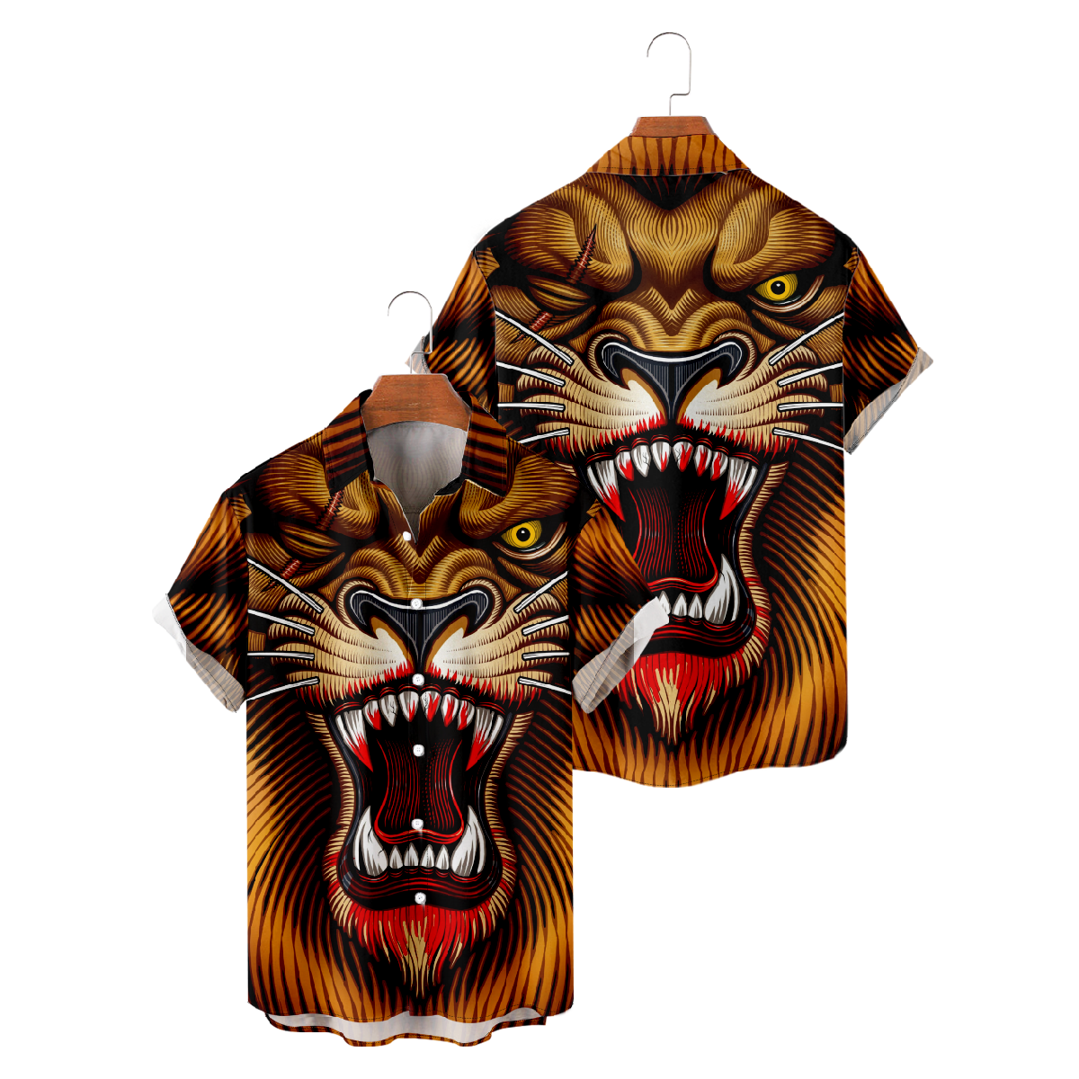 One Eyed Lion Button Up Shirt Mens Short Sleeve Shirt Regular Fit