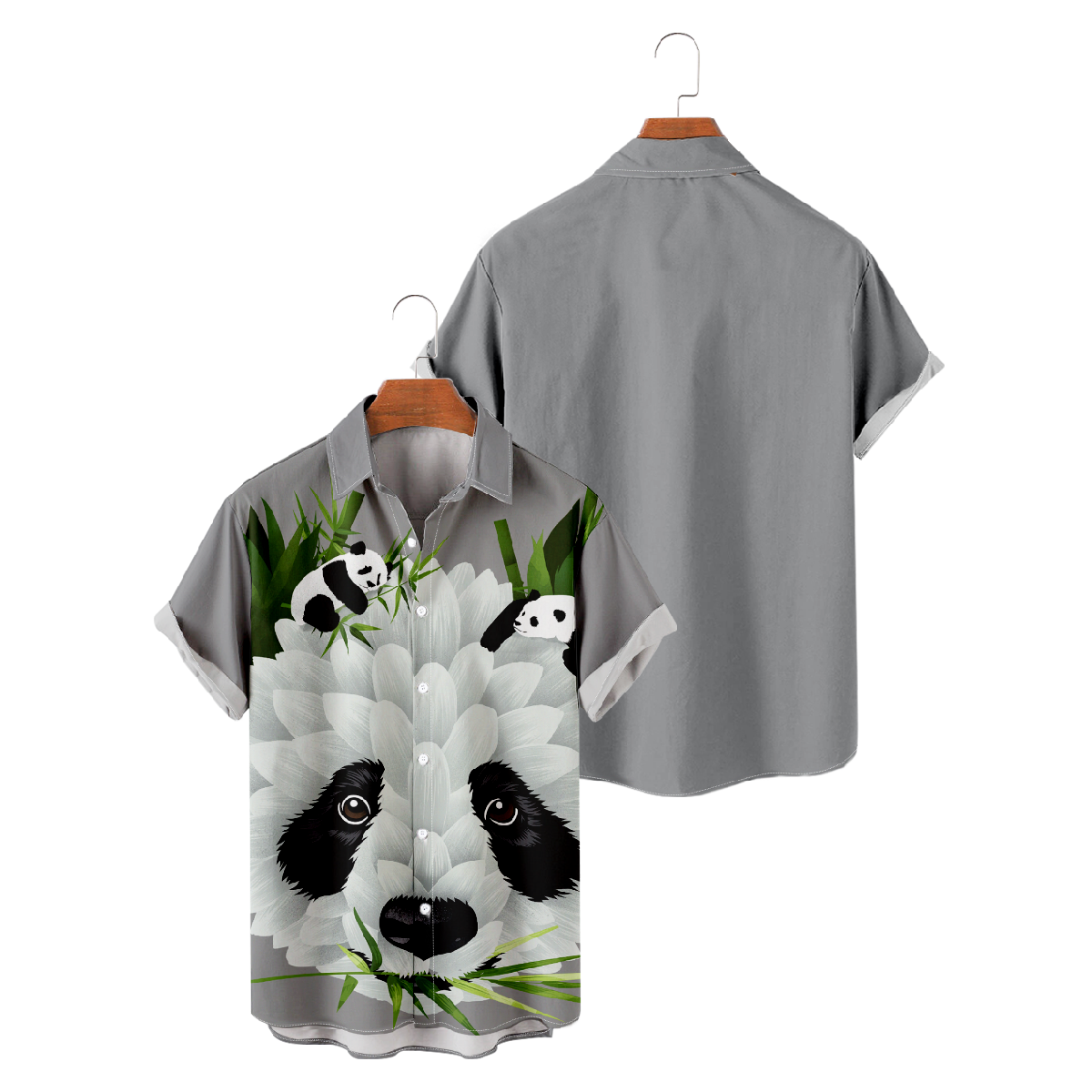 Cute Panda Button Up Shirt Mens Graphic Print Hawaiian Shirt High Resolution