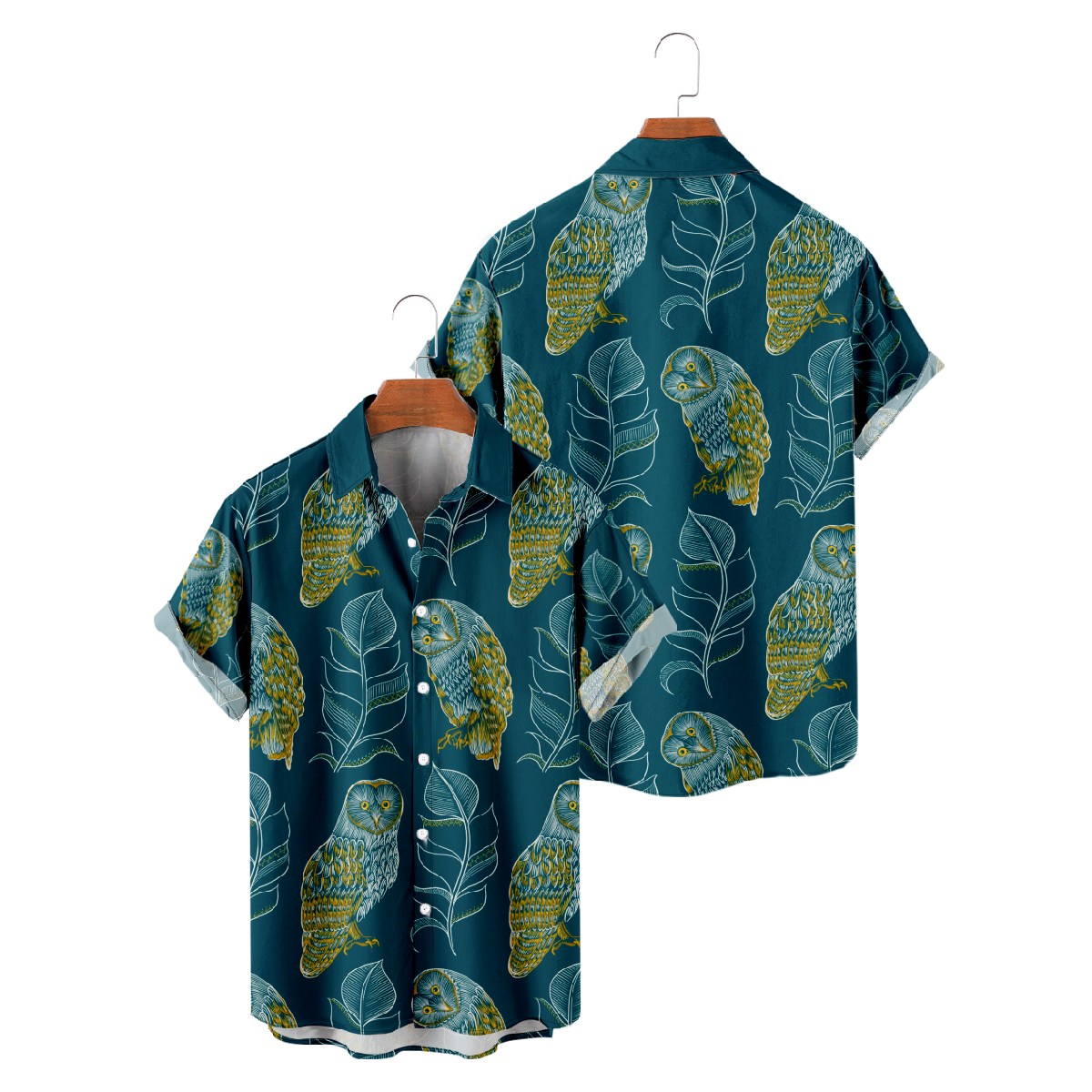 Owl Dark Green Button Up Shirt Men's Hawaiian Shirt Short Sleeve Shirt