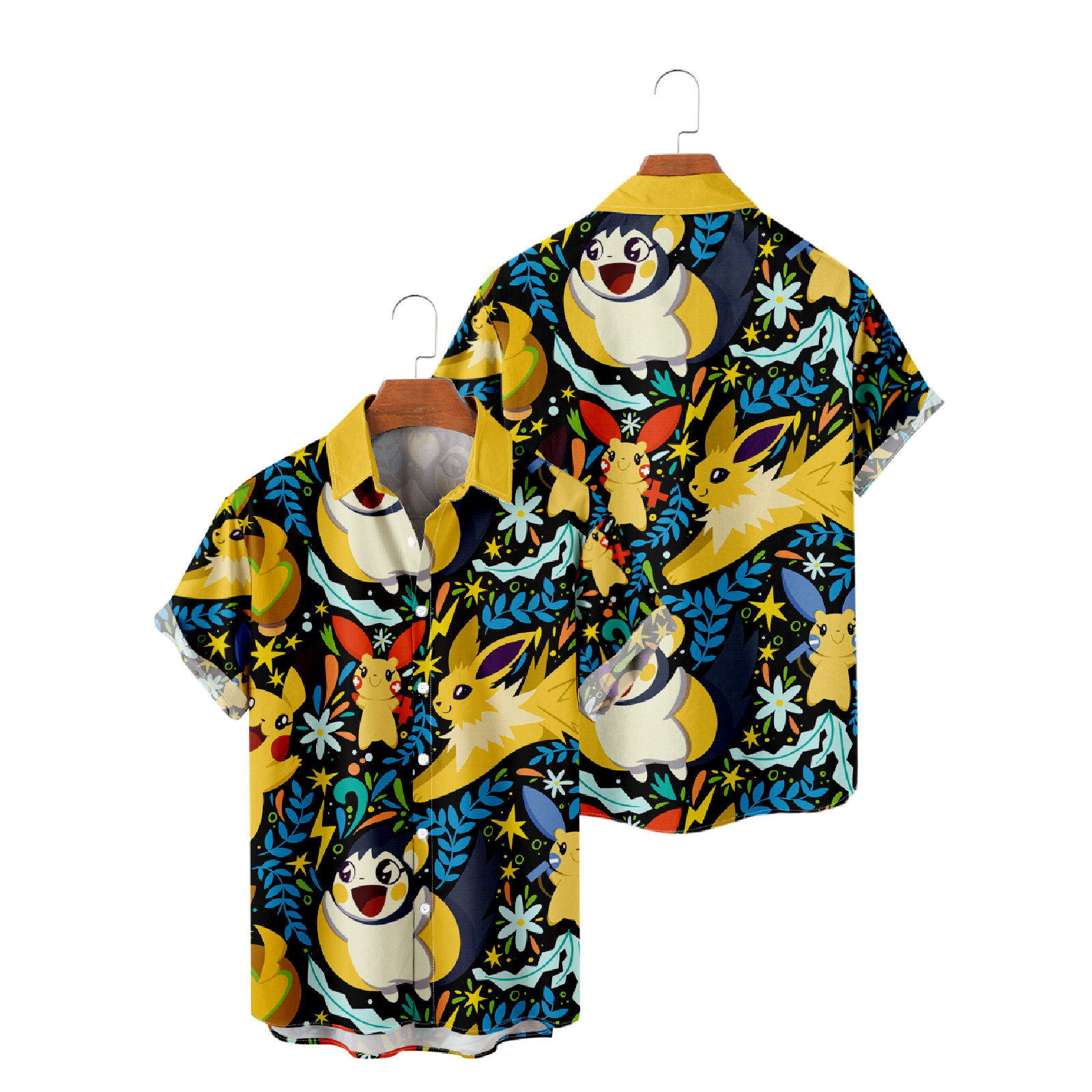Pokemon Hawaiian Shirt Summer Short Sleeve Shirt Button Up Straight Collar Men's Tops