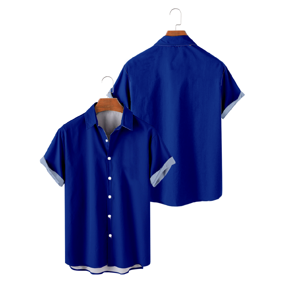 Mens Buffalo Blue Button Up Shirt Short Sleeve Regular Fit Breathable Shirt