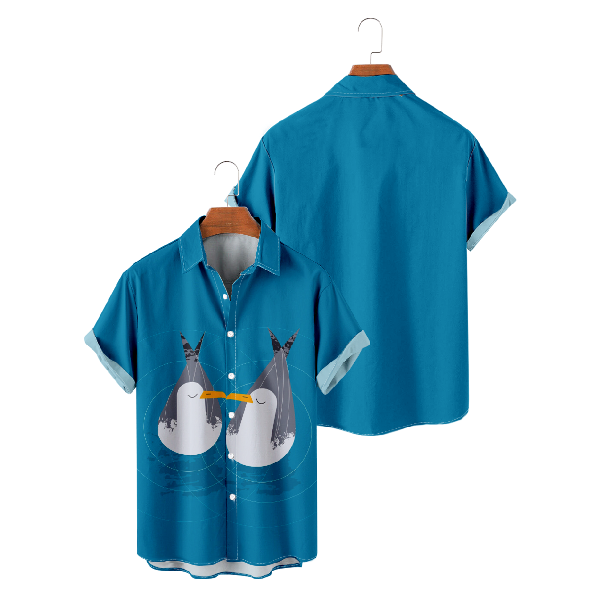 Double Seagulls Print Hawaiian Button Up Shirt Fashion Mens' Shirt Short Sleeve Regular Fit