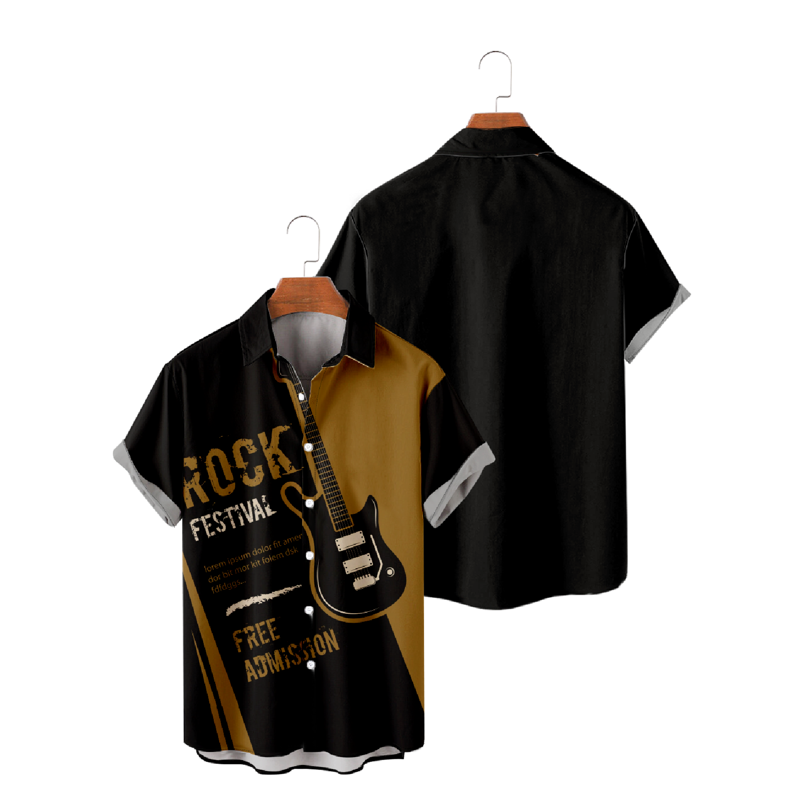 Rock Festival Short Sleeve Shirt Men's Button Up Shirt Guitar Print Shirt
