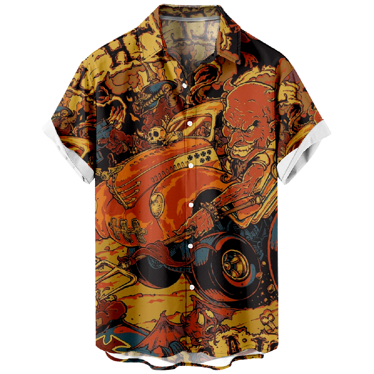 Men's Vintage Hot Rod Short Sleeve Shirt Allover Print Button Up Shirt Summer Tops