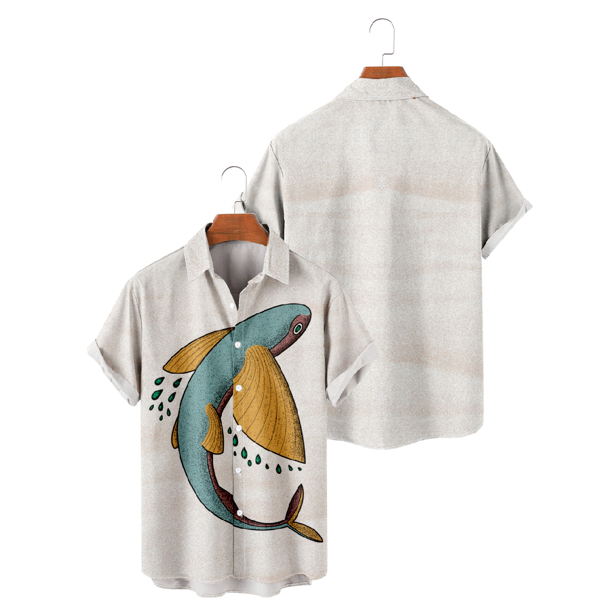 Flying Fish Button Up Shirt Men's Hawaiian Shirt Short Sleeve Regular Fit