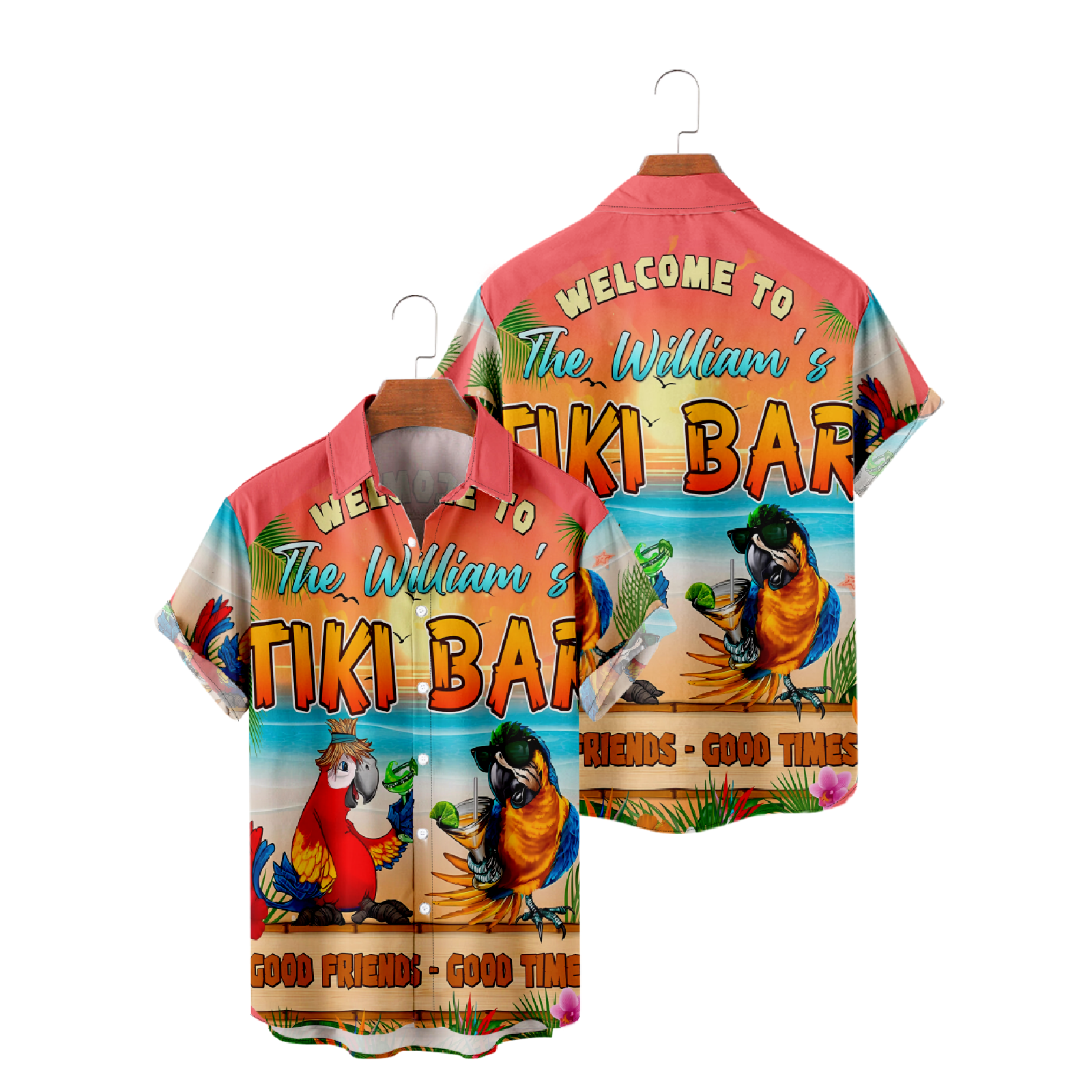 Tiki Bar Parrots Button Up Shirt Men's Hawaiian Short Sleeve Shirt Summer Tops