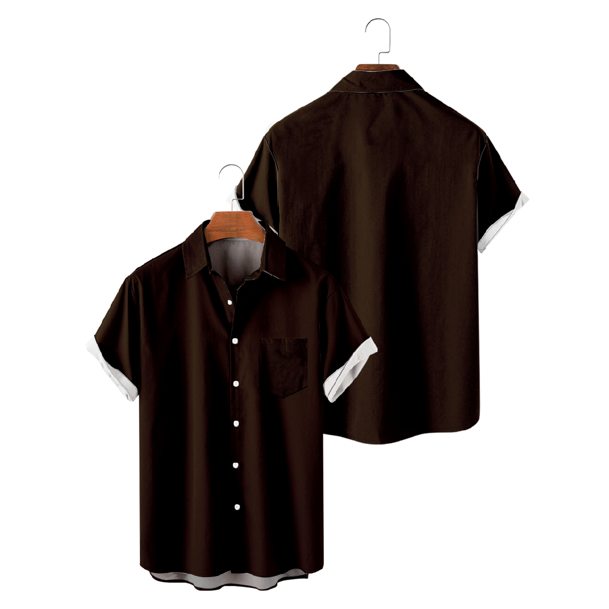 Cleveland Dark Brown Button Up Shirt for Men Shirt with Front Pocket Short Sleeve