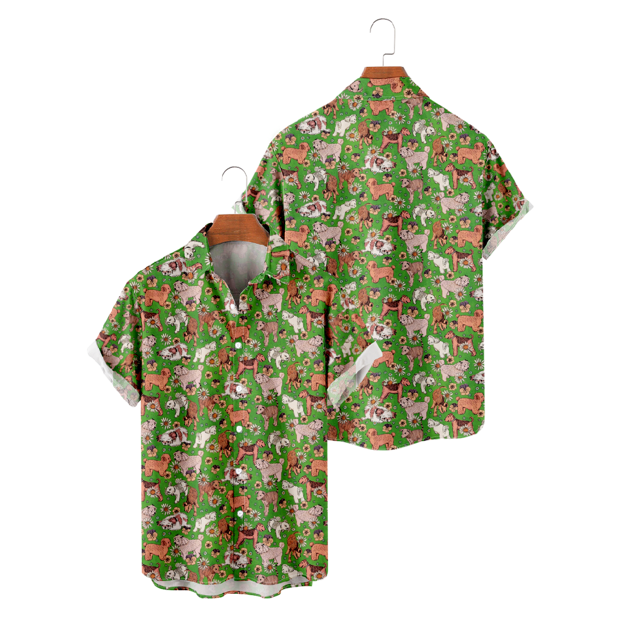 Men's Dog Floral Print Hawaiian Shirt Short Sleeve Button Shirt Summer Cool Shirt