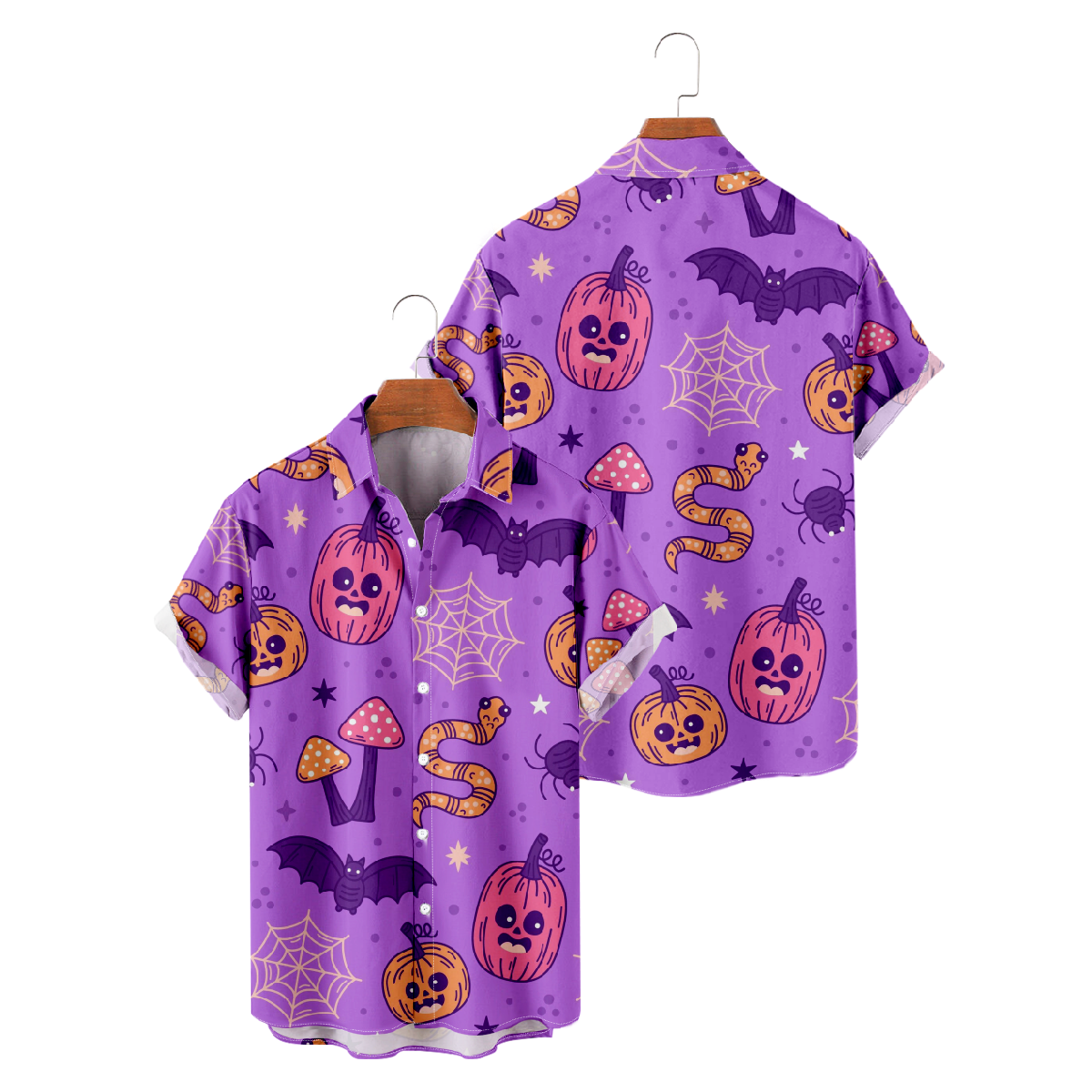 Men's Halloween Hawaiian Shirt Button Up Shirt Short Sleeve Purple Top