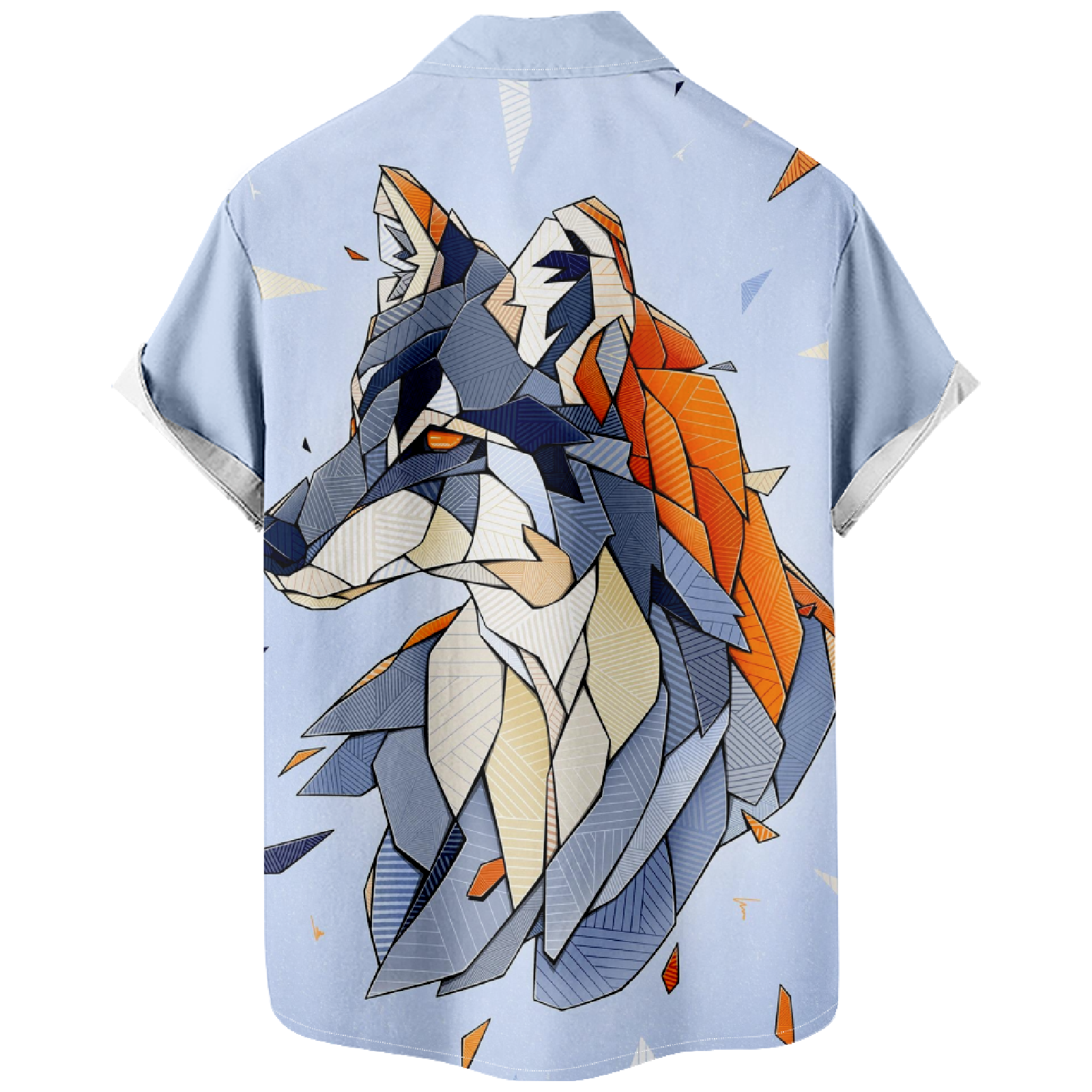 Wolf Print Short Sleeve Shirt Men's Button Up Shirt Summer Tops Straight Collar