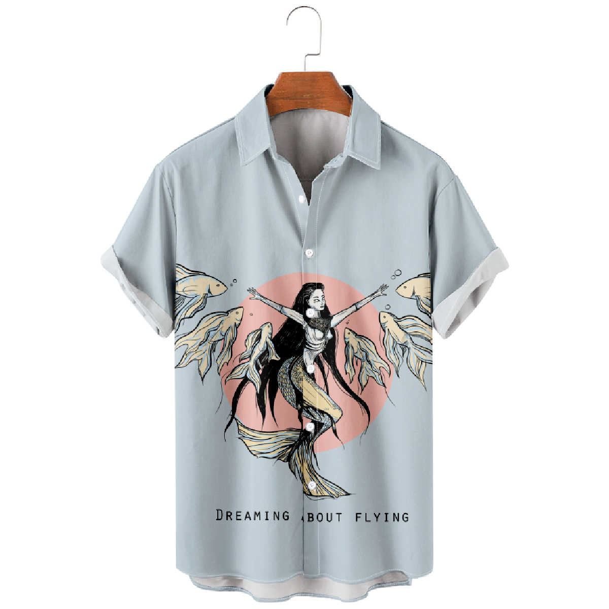 Mermaid Hawaiian Shirt Men's Button Up Shirt Short Sleeve Regular Fit