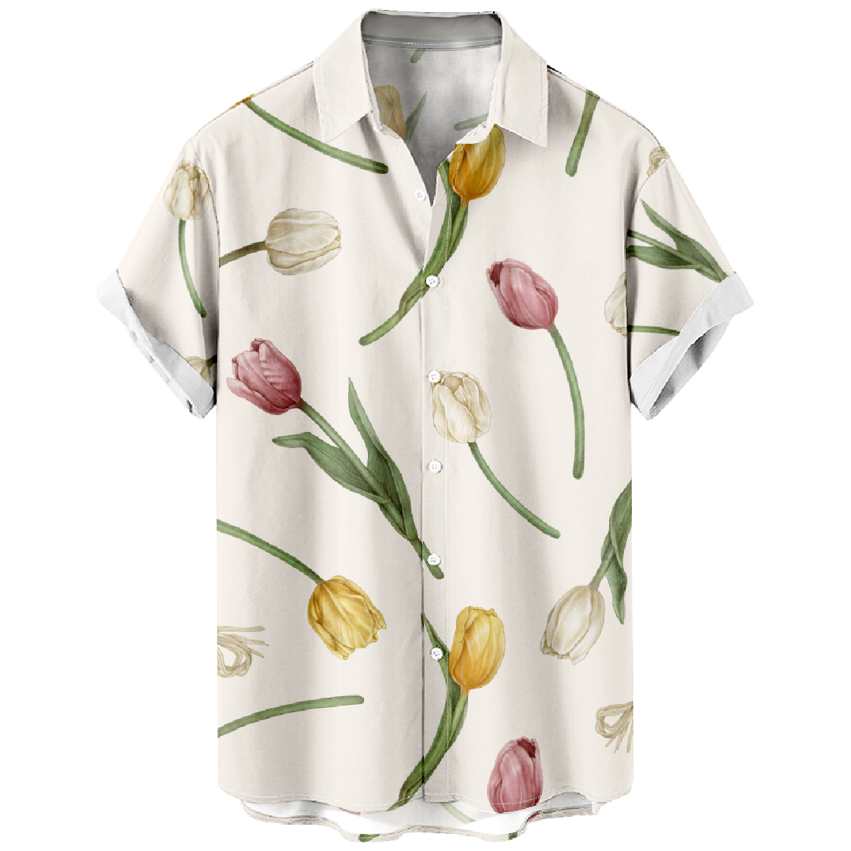 Tulip Button Up Shirt Men's Floral Short Sleeve Shirt Allover Print