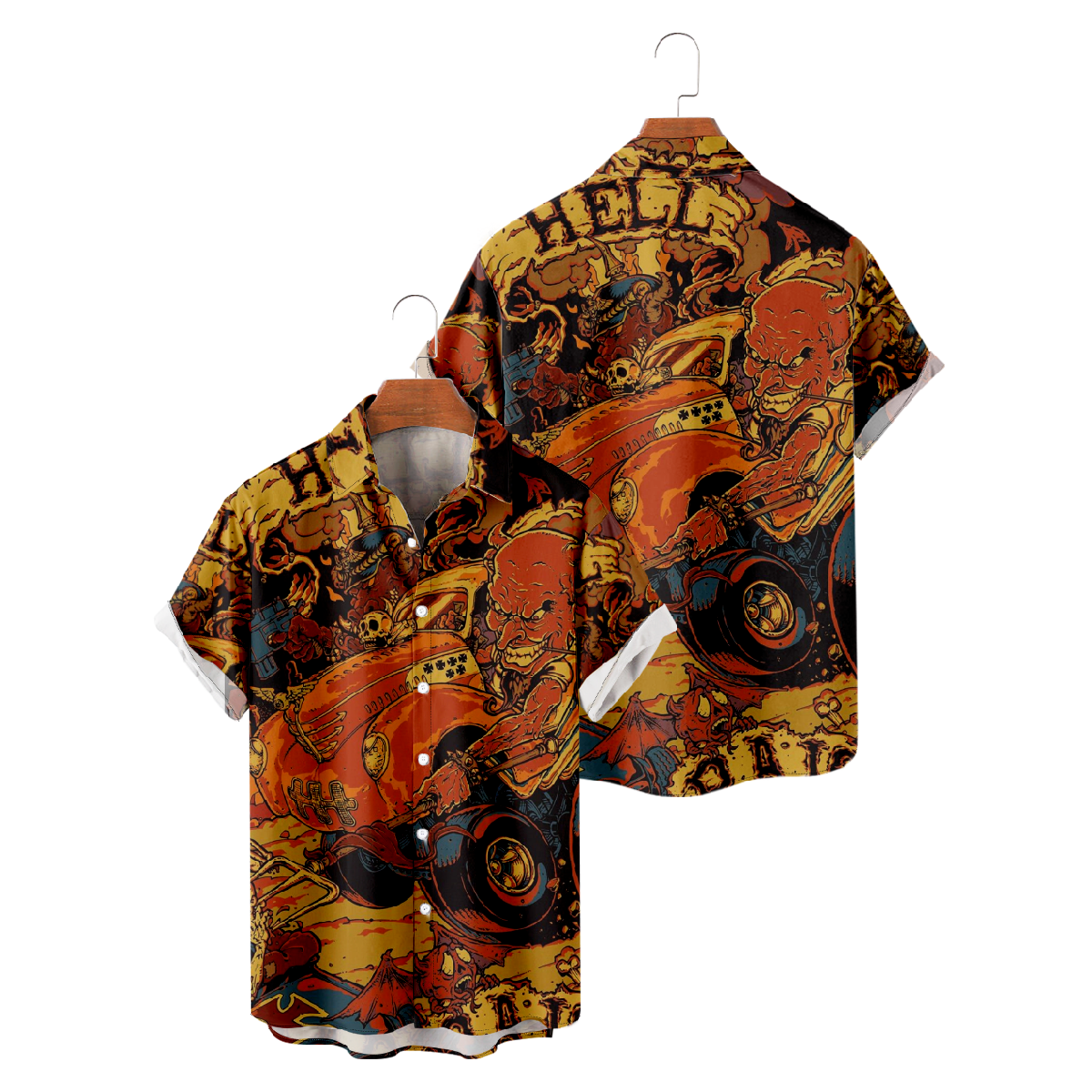 Men's Vintage Hot Rod Short Sleeve Shirt Allover Print Button Up Shirt Summer Tops