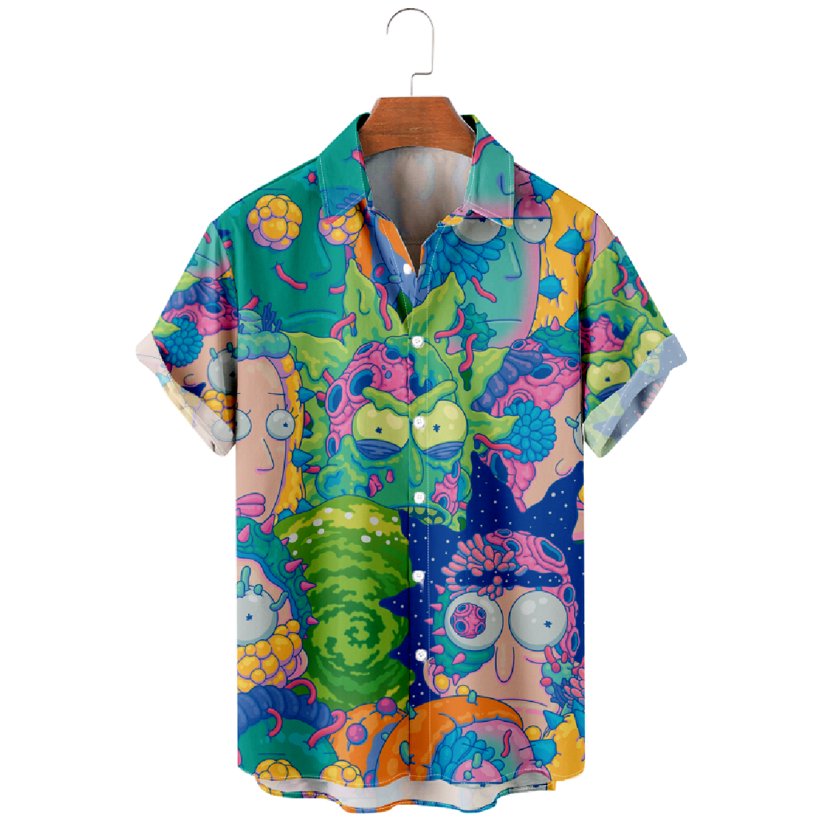 Rick and Morty Button Up Shirt Mens Short Sleeve Shirt Regular Fit Pop Shirt