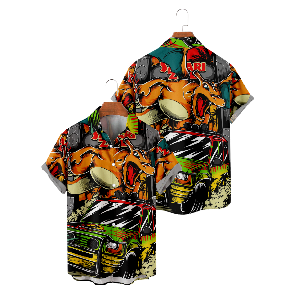 Pokemon Hawaiian Shirt Summer Short Sleeve Shirt Button Up Straight Collar Men's Tops