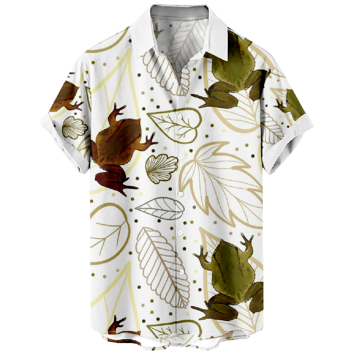 Men's Frog Print Short-Sleeve Shirt Frog and Leaf Graphic Allover Print Shirt