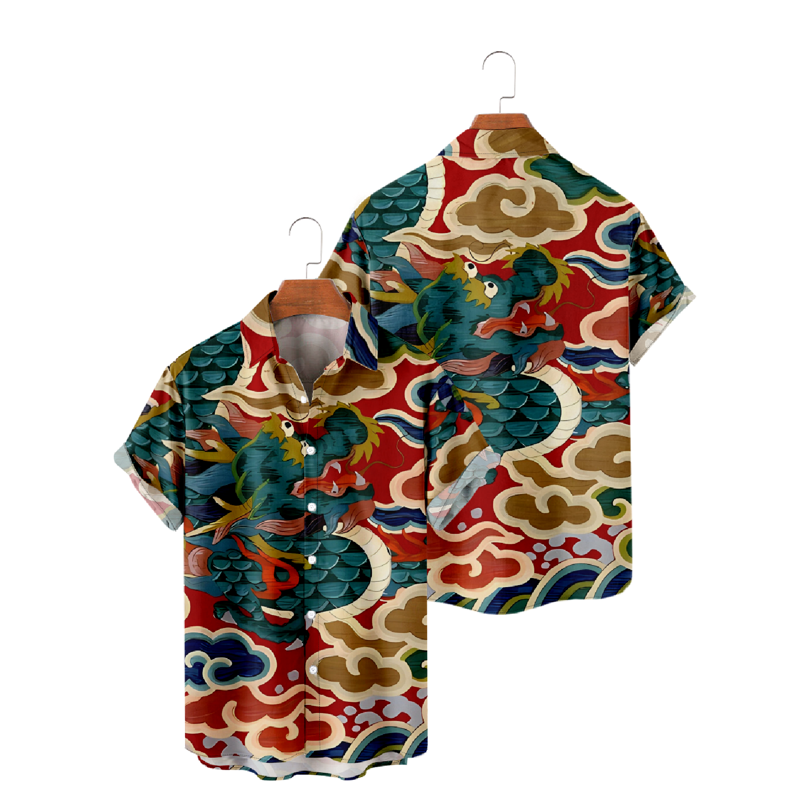 Oriental Dragon Short Sleeve Shirt Men's Button Up Shirt Chinese Clouds and Dragon Graphic Print