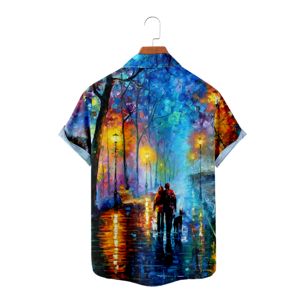 Strolling in the Park Button Up Shirt Summer Shirt Men's Short Sleeves