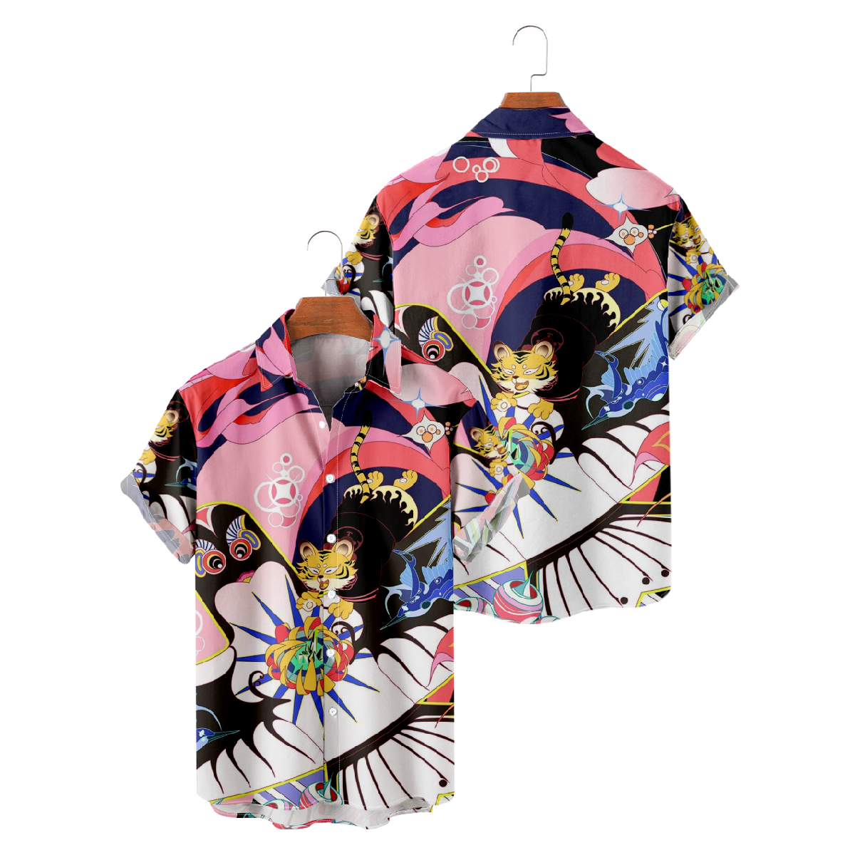 Kite Graphic Print Hawaiian Shirt Men's Button Up Shirt Short Sleeve Regular Fit