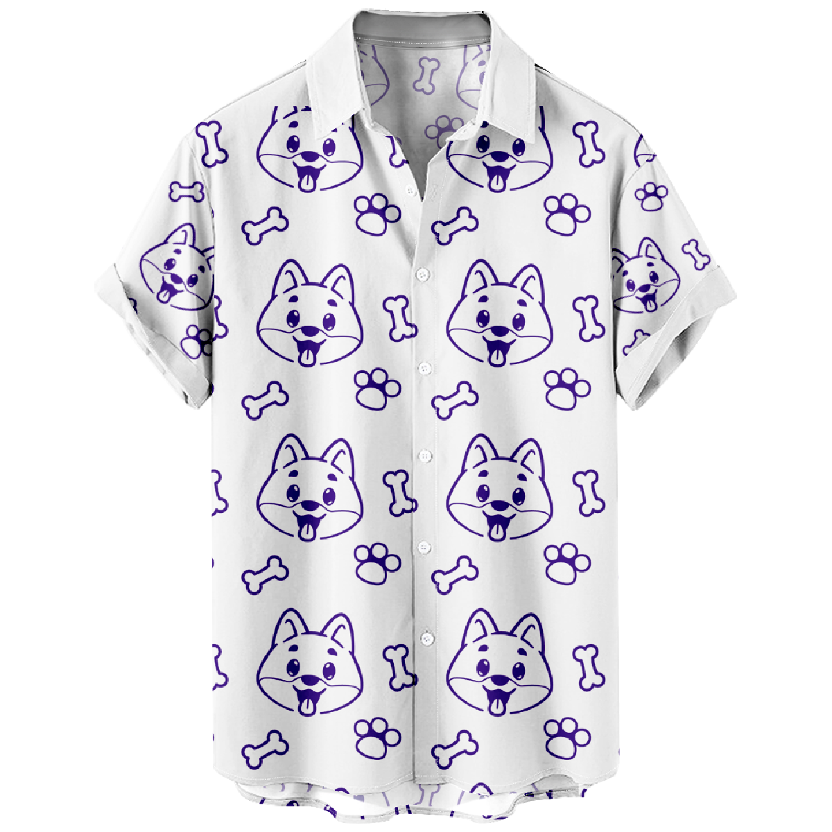 Men's Dog Print Short Sleeve Shirt Dog Pattern Print Button Up Shirt Casual Shirt