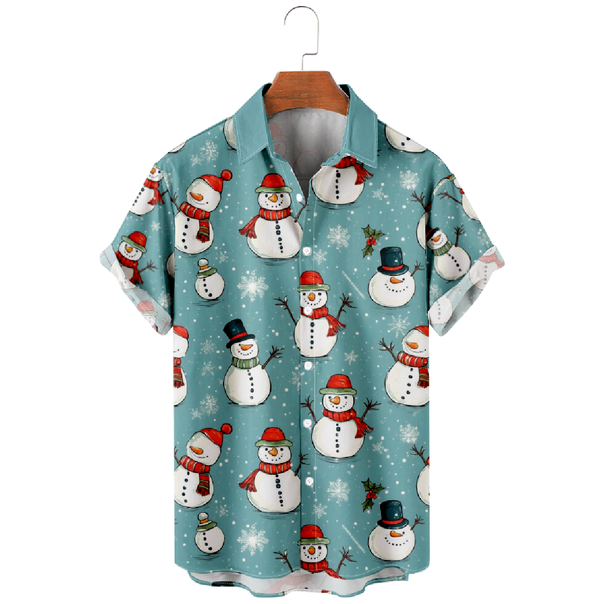 Snowman Hawaiian Shirt Men's Button Up Shirt Short Sleeve Regular Fit