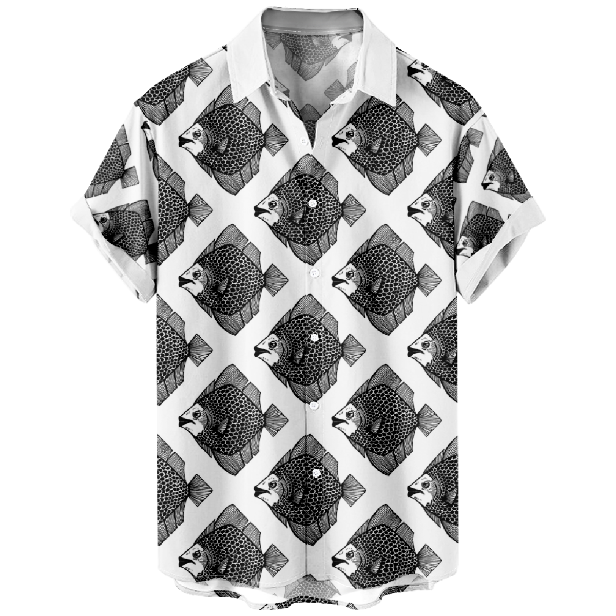 Men's Short-Sleeve Fish Pattern Print Hawaiian Shirt Casual Regular Fit Shirt