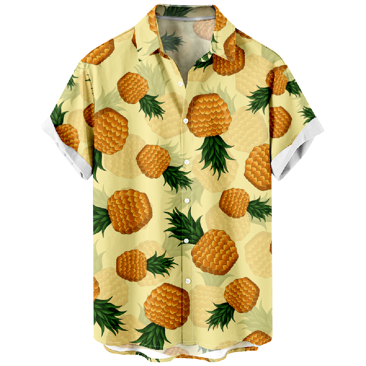 Men's Pineapple Print Hawaiian Shirt Short Sleeve Button Up Straight Collar Summer Shirt