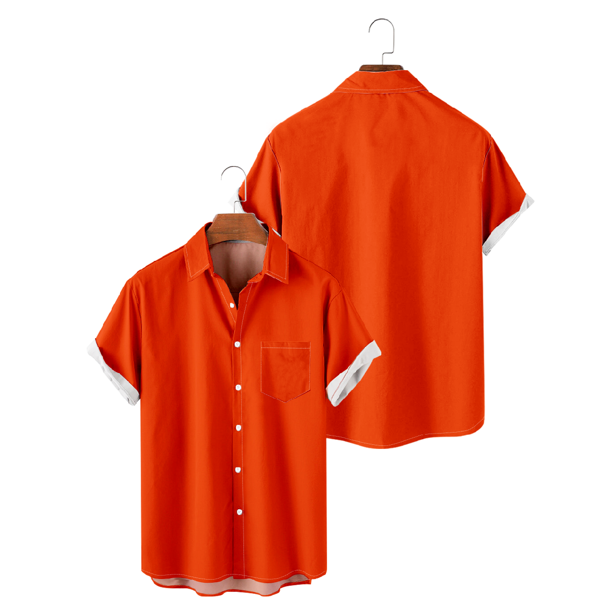 Denver Orange Button Up Shirt for Men Shirt with Front Pocket Short Sleeve