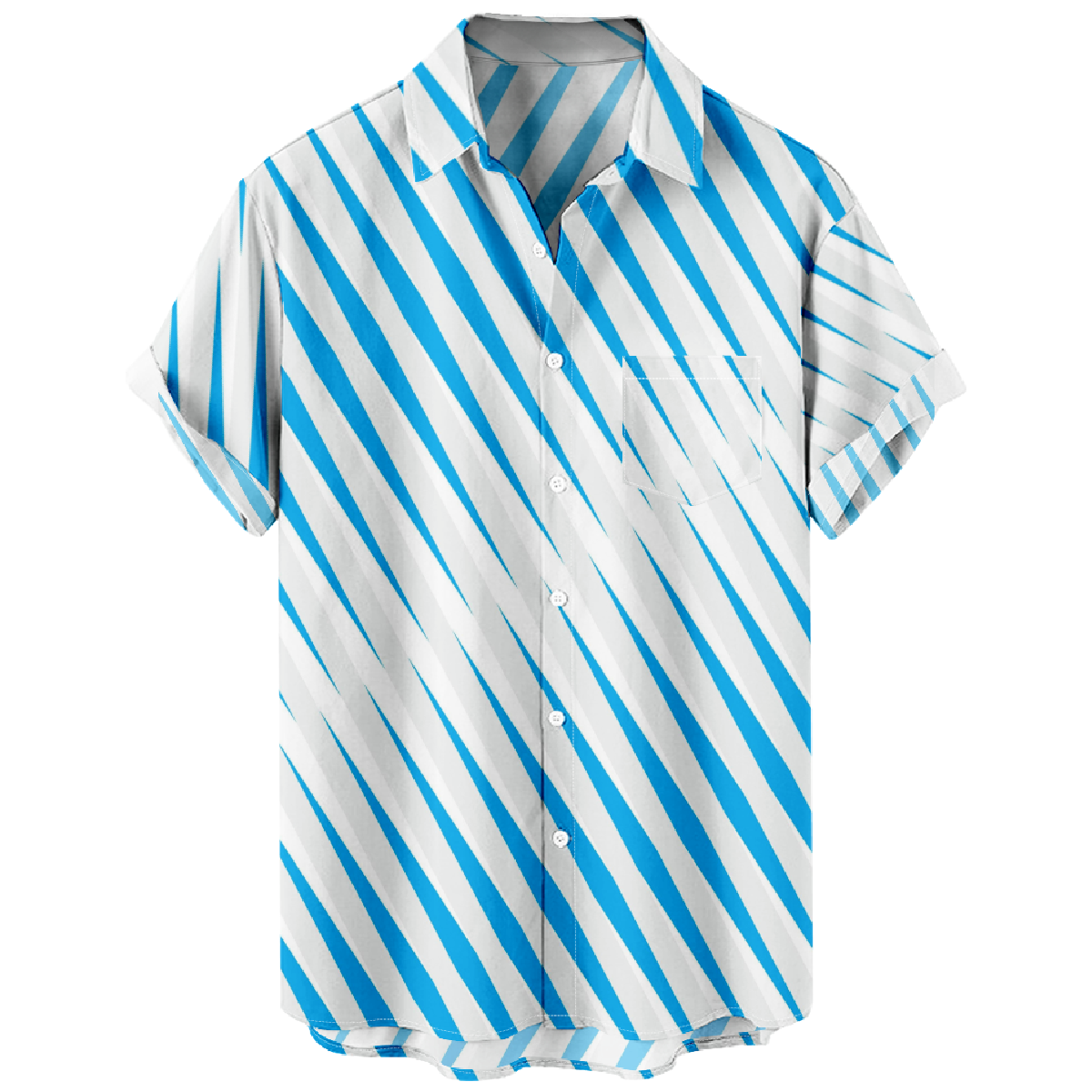 Blue Striped Short Sleeve Shirt Men's Casual Button Shirt Summer Tops