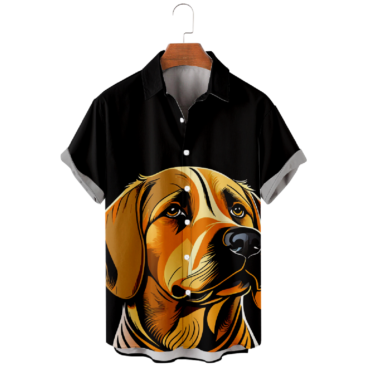 Cute Dog Print Button Up Shirt Mens Short Sleeve Shirt Regular Fit Straight Collar