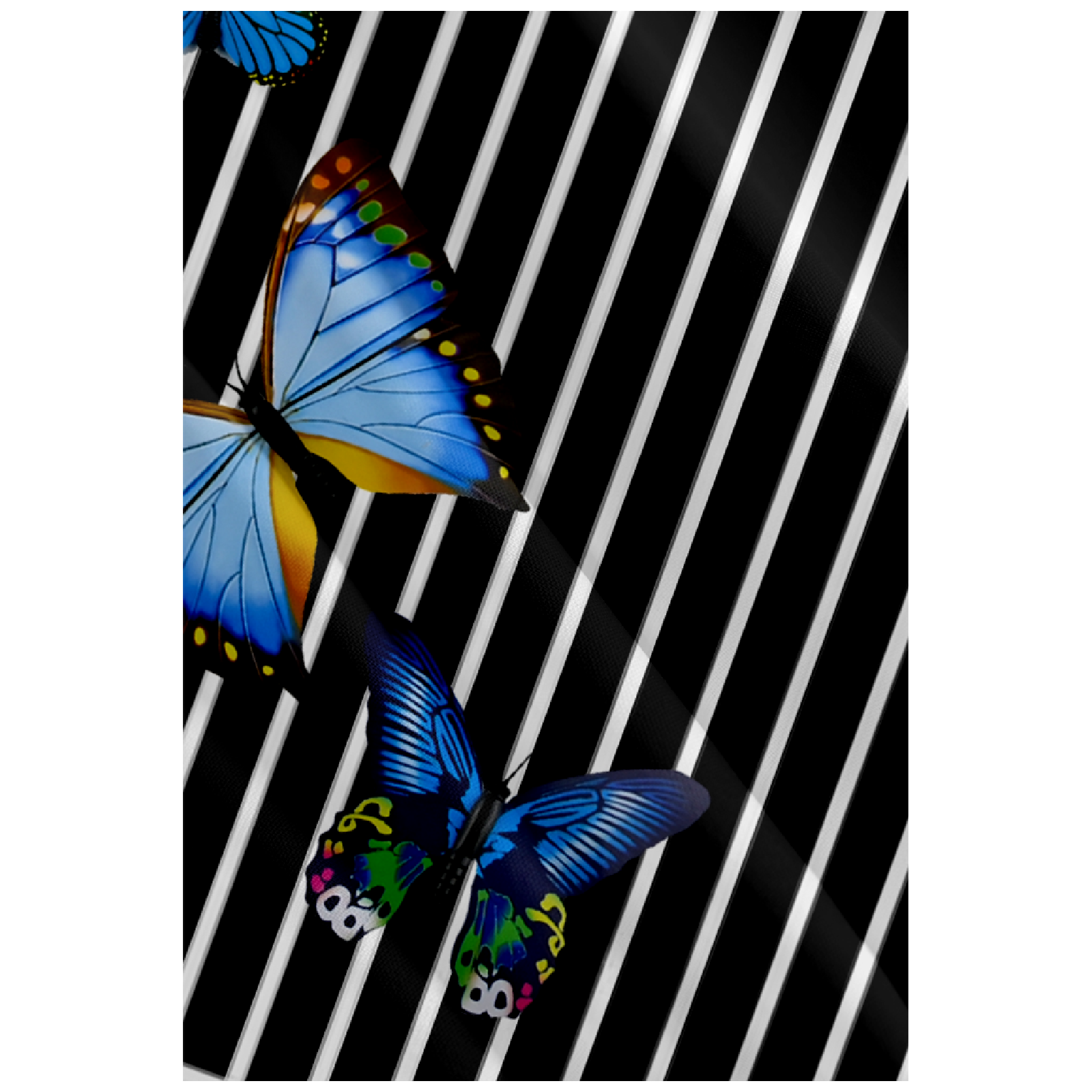 Butterfly Striped Button Up Shirt Men's Short Sleeve Shirt Black and White Striped Tops