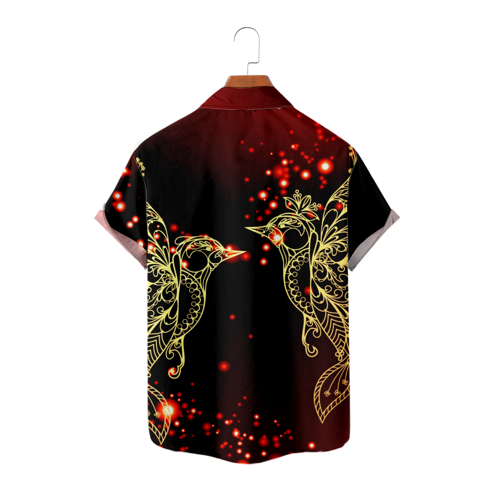 Love Birds Button Up Shirt Romantic Summer Shirt Men's Short Sleeves