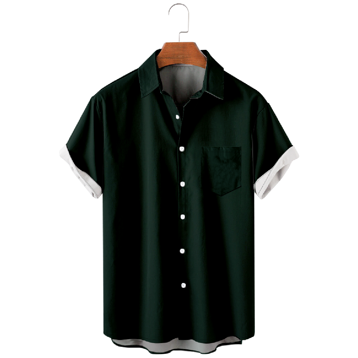 Green Bay Dark Green Button Up Shirt for Men Shirt with Front Pocket Short Sleeve